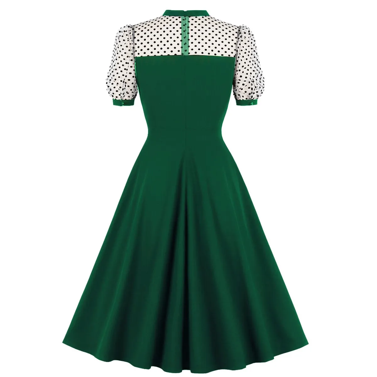 2022 Retro Vintage Swing Women Dress Green Black Red Patchwork Polka Dot Print 40s 50s 60s Sundress Tunic Midi Party Dresses