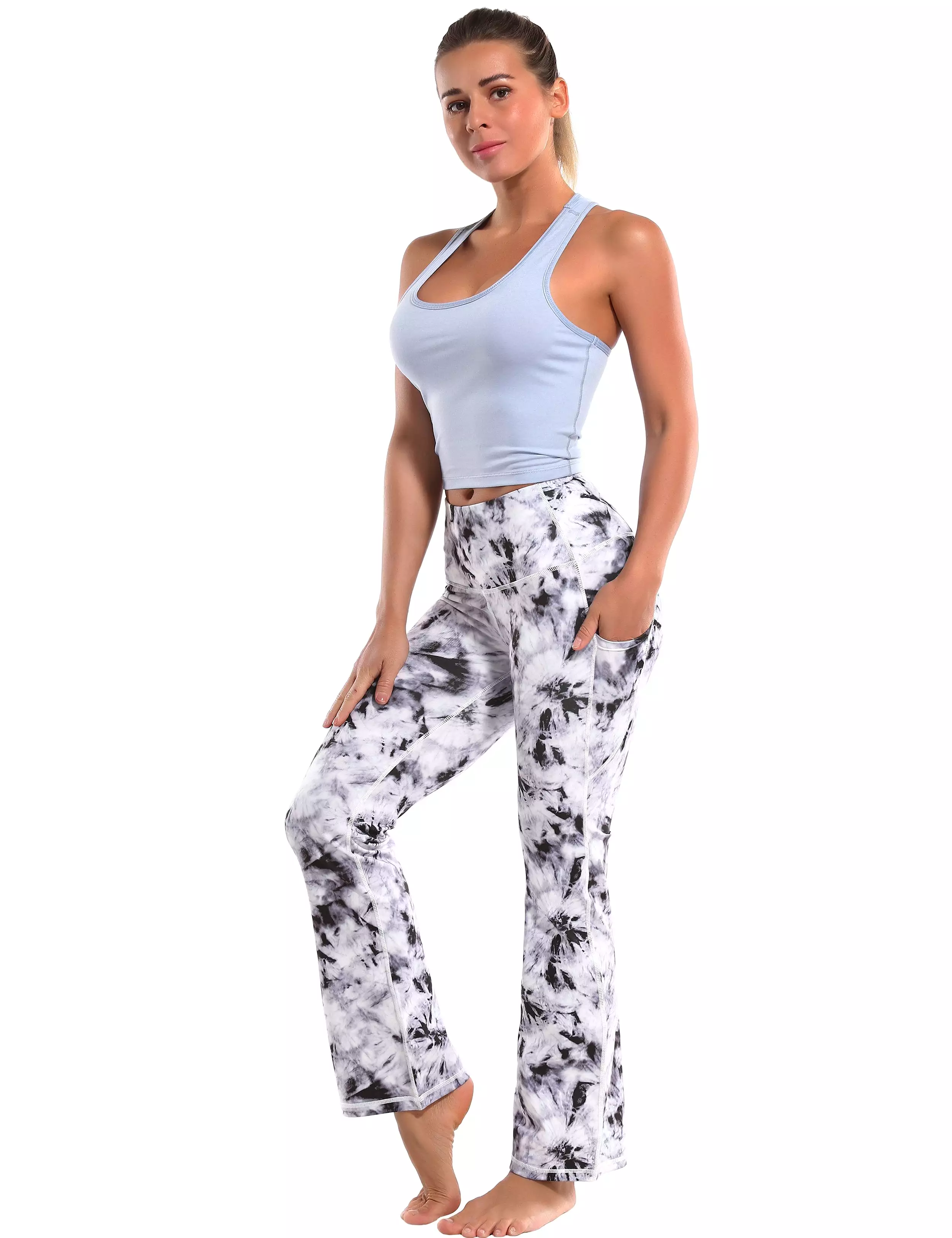 29 31 33 35 37  Side Pockets Printed Bootcut Leggings black dandelion ins_yogastudio