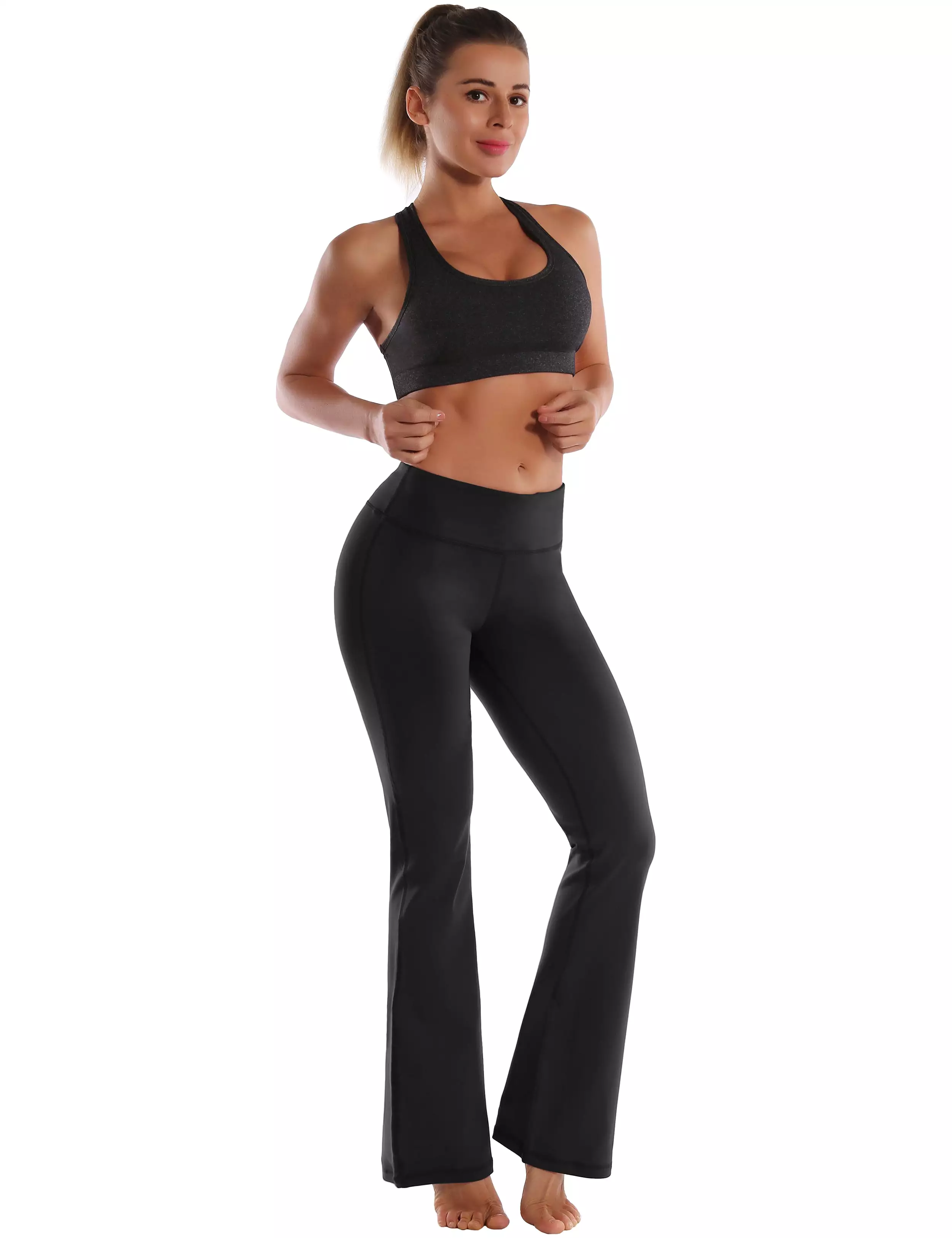 29 31 33 35 Cotton Nylon Bootcut Leggings Black ins_yogastudio