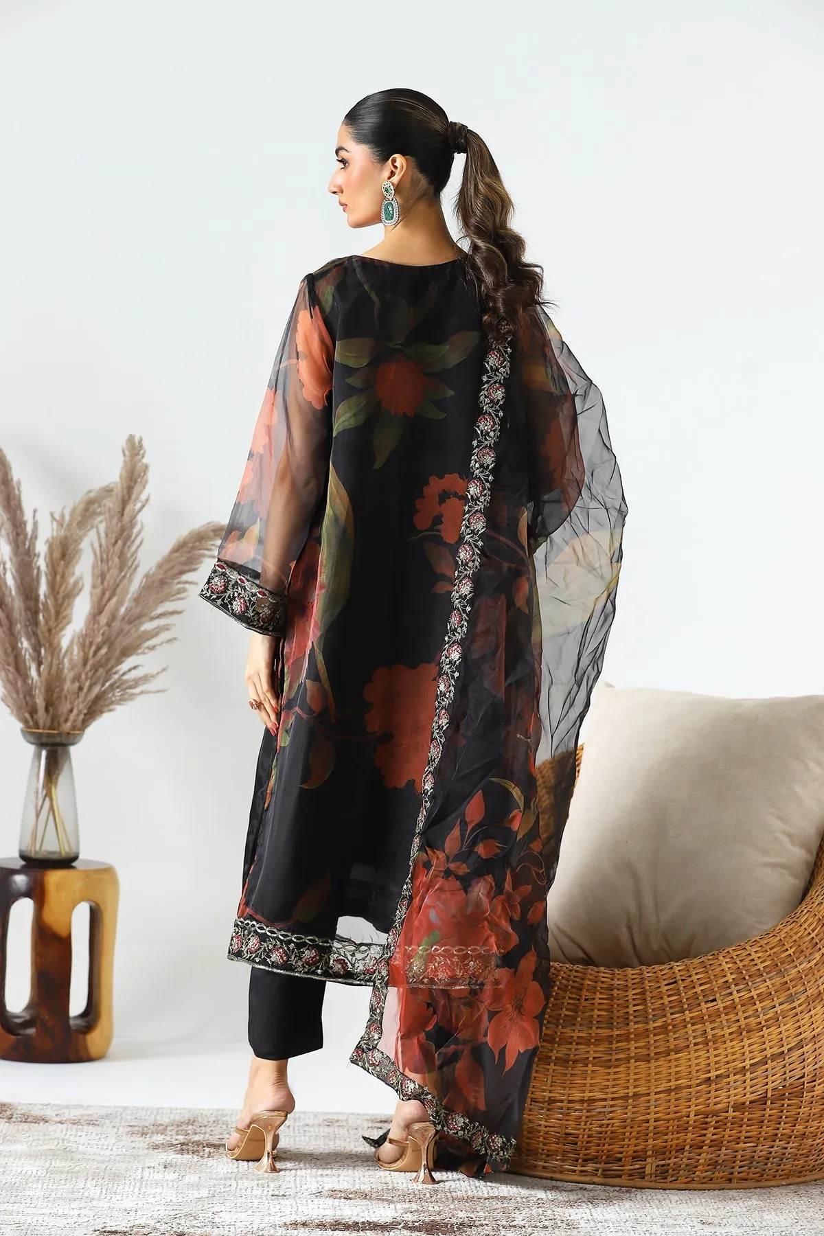 3-PC Printed Organza Shirt with Organza Dupatta and Trouser CMA-3-217