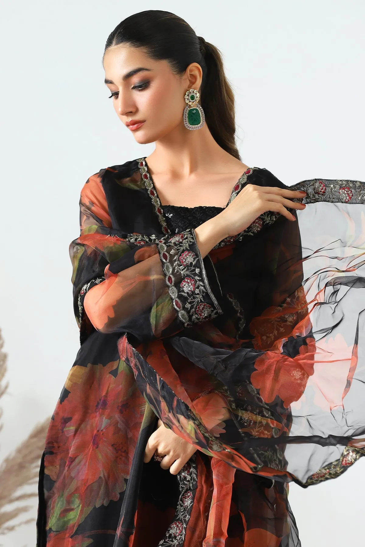 3-PC Printed Organza Shirt with Organza Dupatta and Trouser CMA-3-217