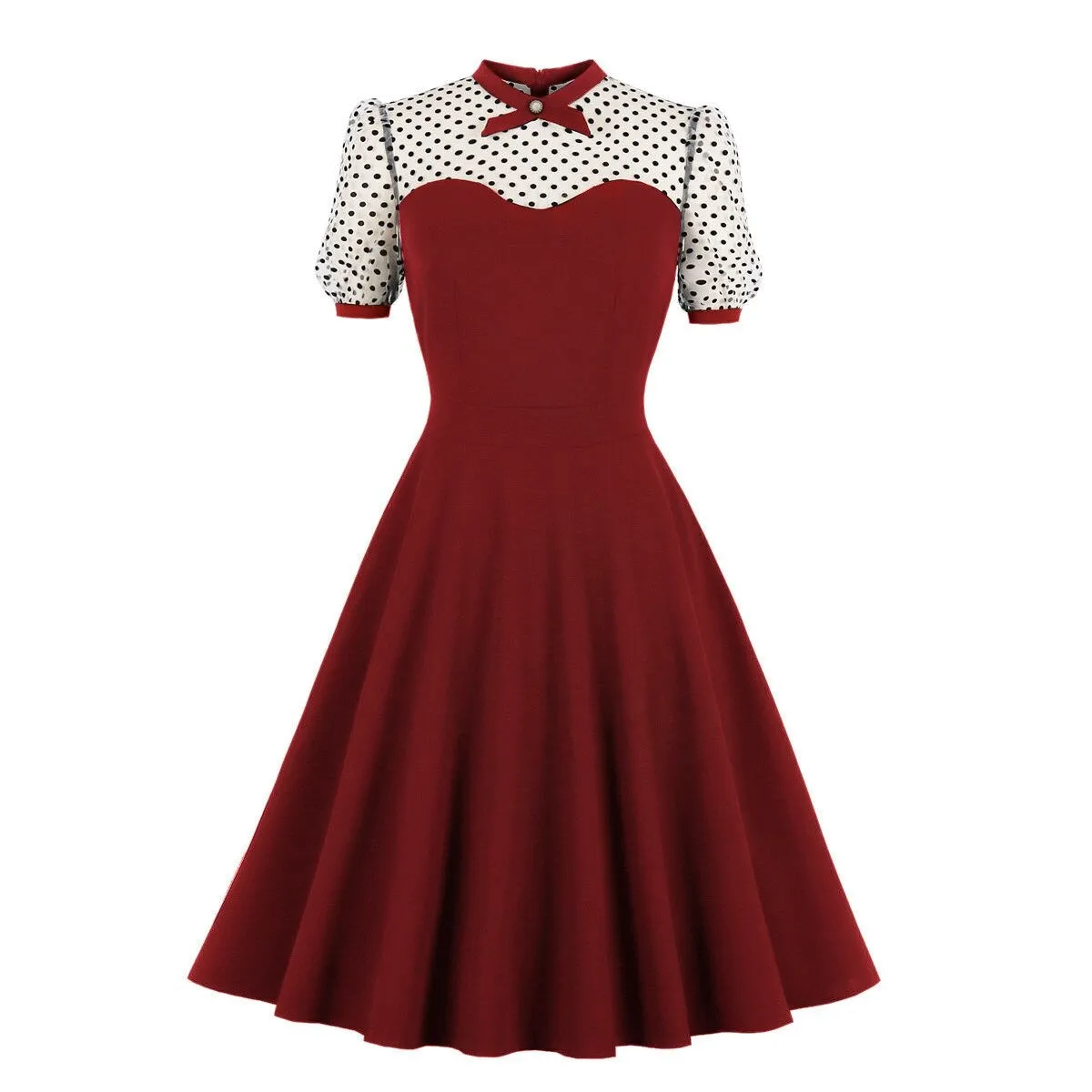 40s 50s 60s Formal Flare Swing Dress Patchwork Red Black Green Retro Vintage Party Sundress Cocktail Pin Up A Line Tunic Dresses