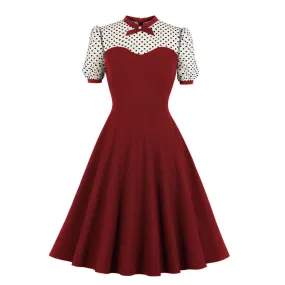 40s 50s 60s Formal Flare Swing Dress Patchwork Red Black Green Retro Vintage Party Sundress Cocktail Pin Up A Line Tunic Dresses