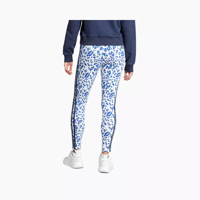 Adidas Essential 3 Stripes Animal Print Women Leggings -Crystal White/Pulse Lime/Semi Lucid Blue