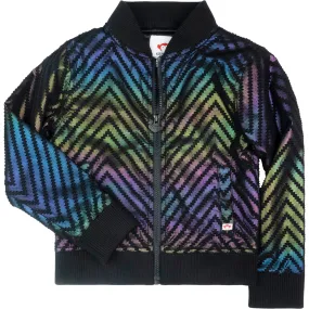 Appaman Nikki Metallic Zig-Zig Print Bomber Jacket, Black Rainbow