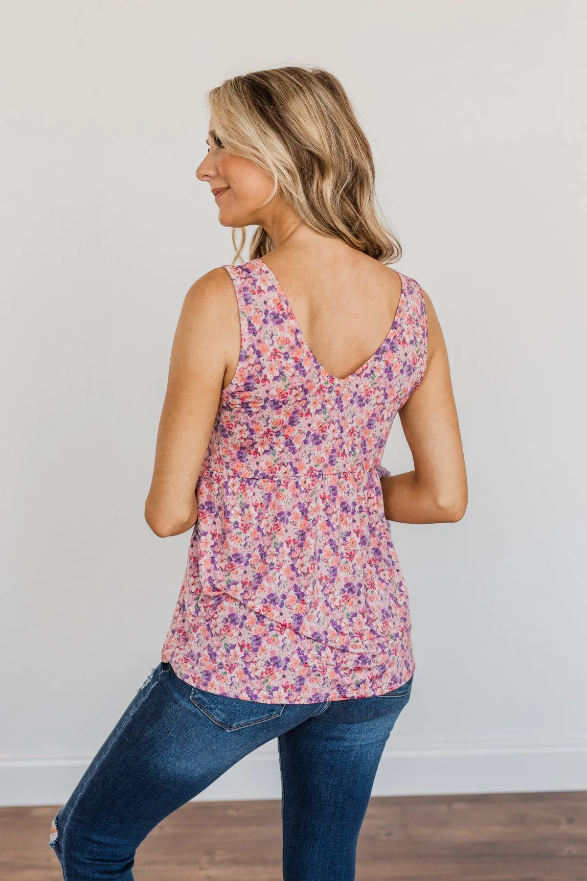 As Fair As A Rose Floral Babydoll Tank Top- Pink