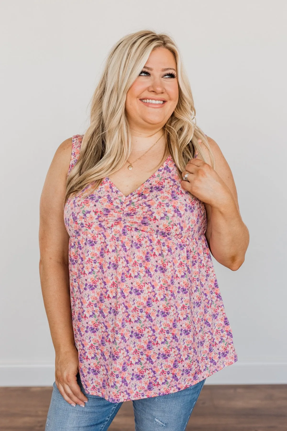 As Fair As A Rose Floral Babydoll Tank Top- Pink