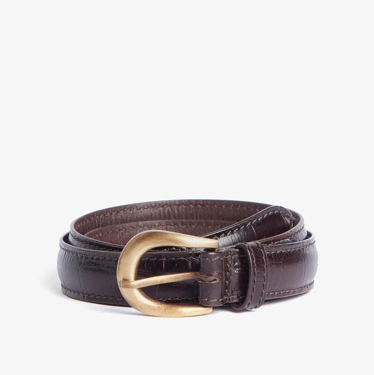 Barbour Men's Mock Crock Leather Belt in Black Cherry