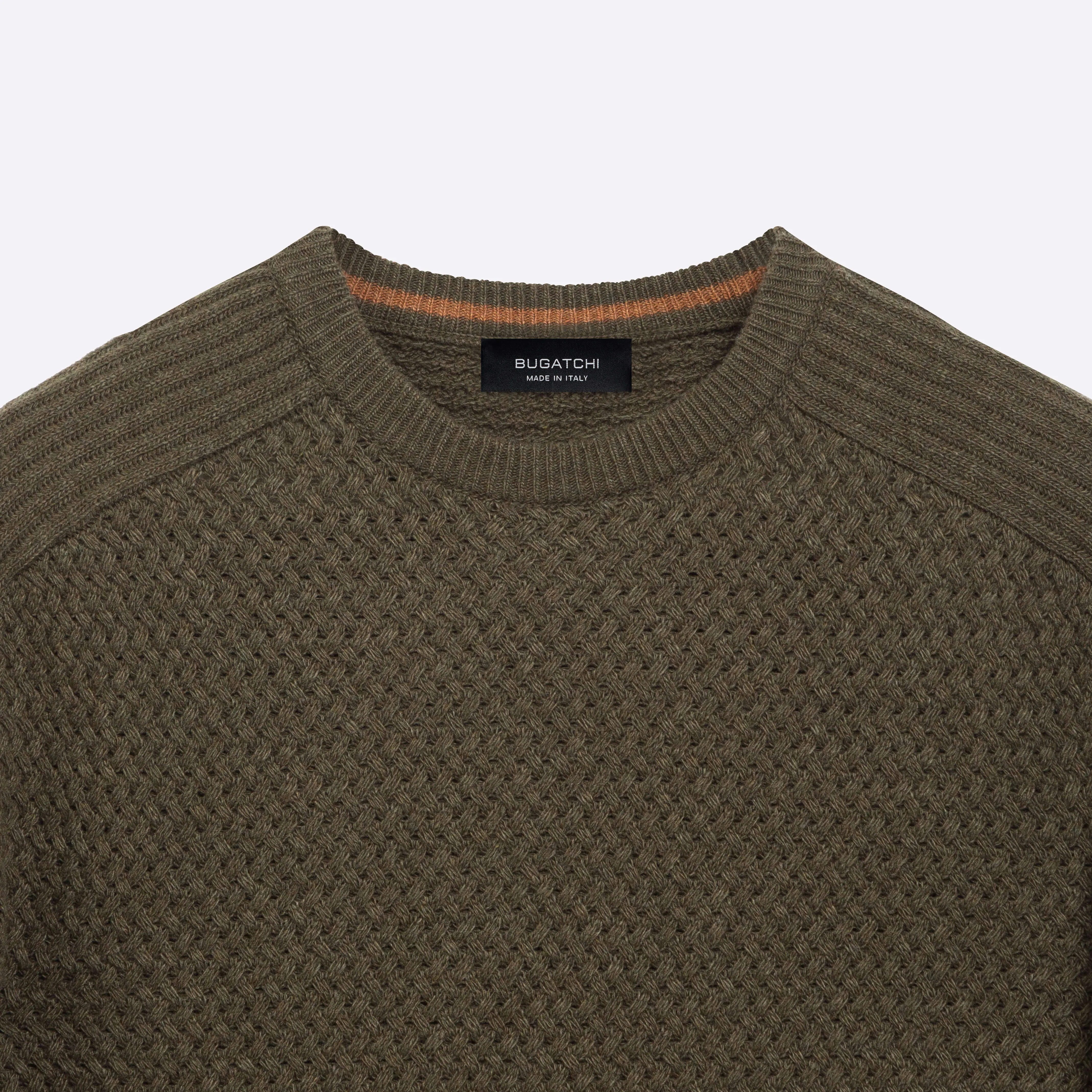 Basketweave Knit Crew Neck Sweater