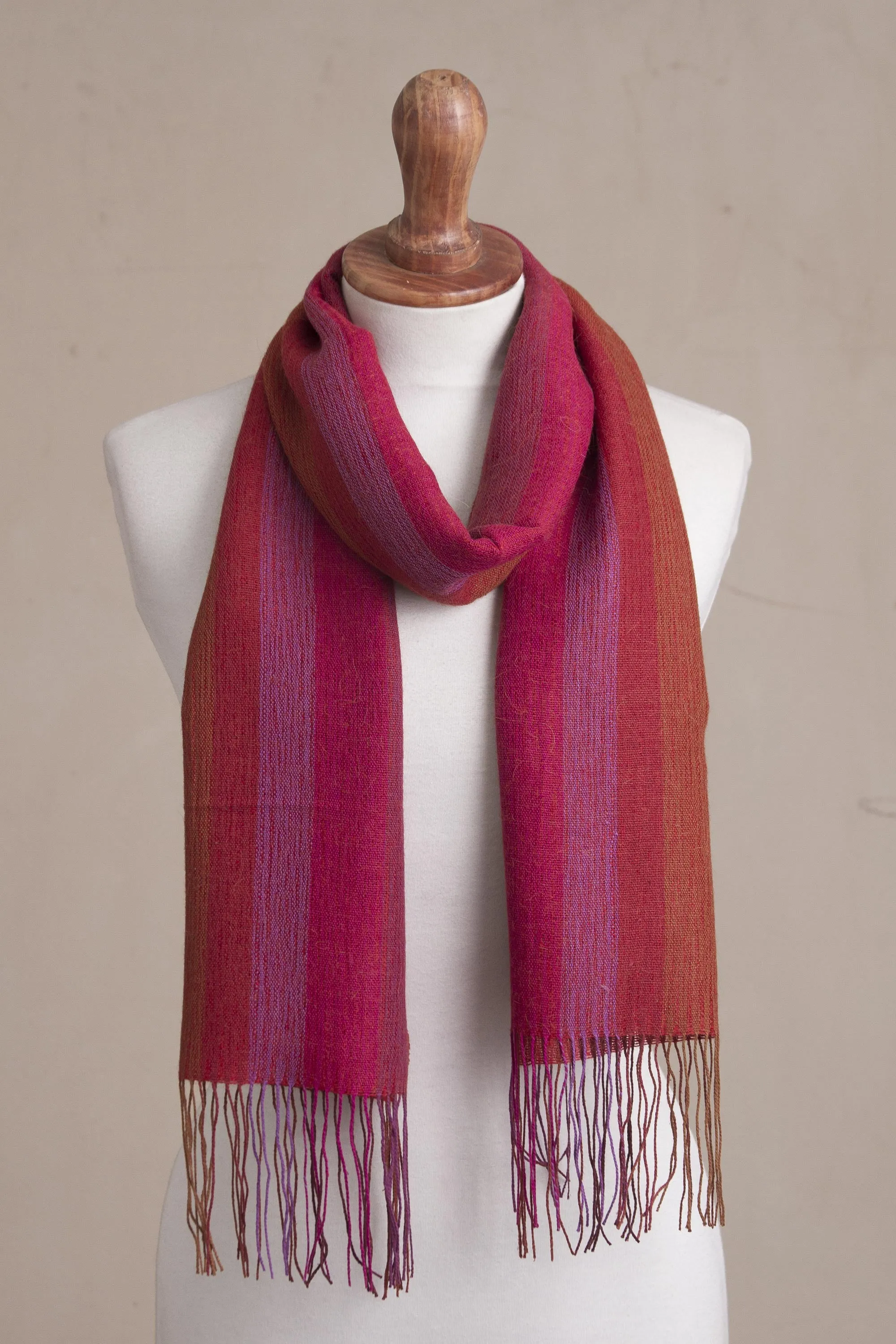 Blazing Trails Warm Red-Orange Baby Alpaca and Pima Cotton Scarf