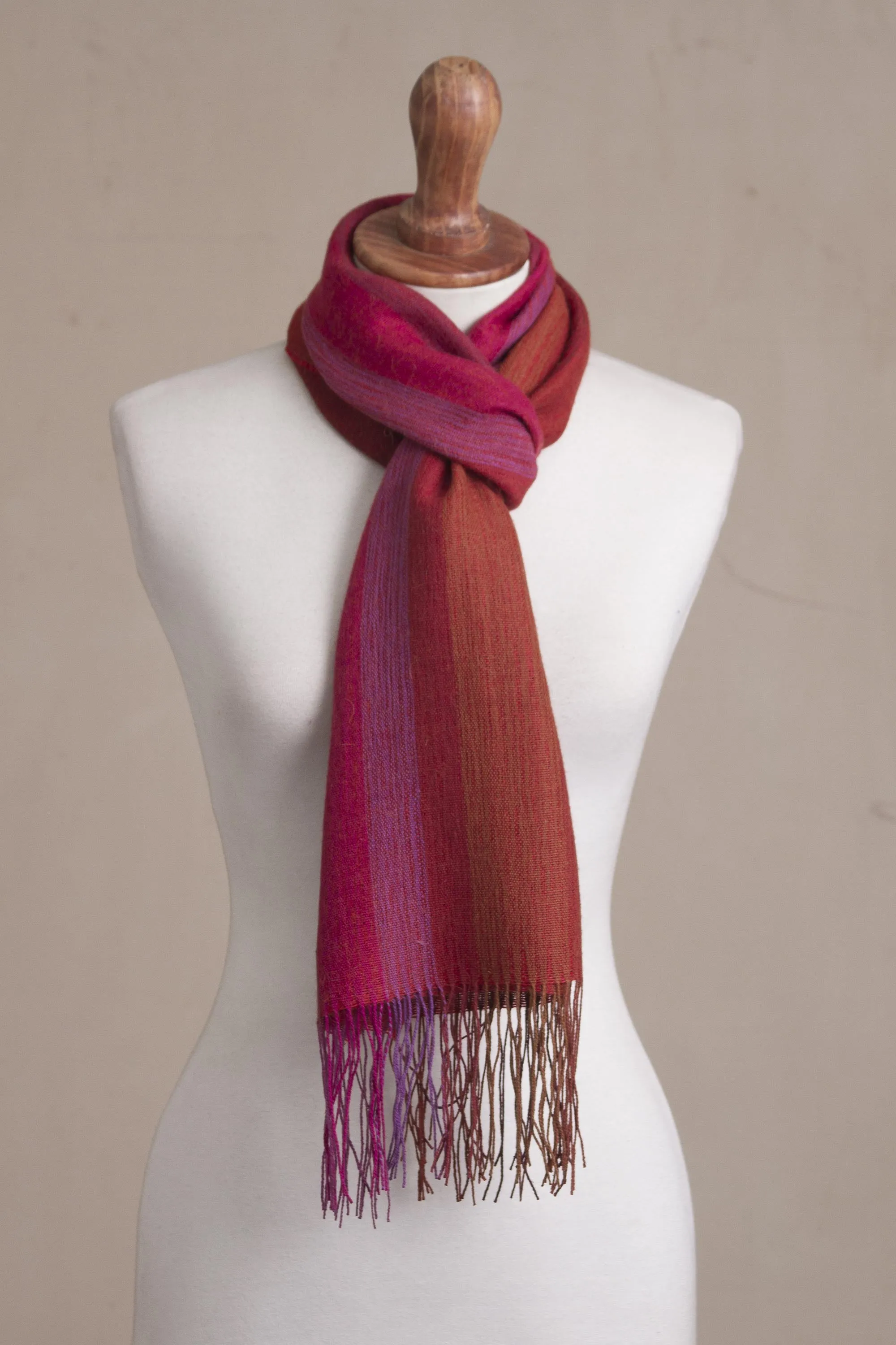 Blazing Trails Warm Red-Orange Baby Alpaca and Pima Cotton Scarf