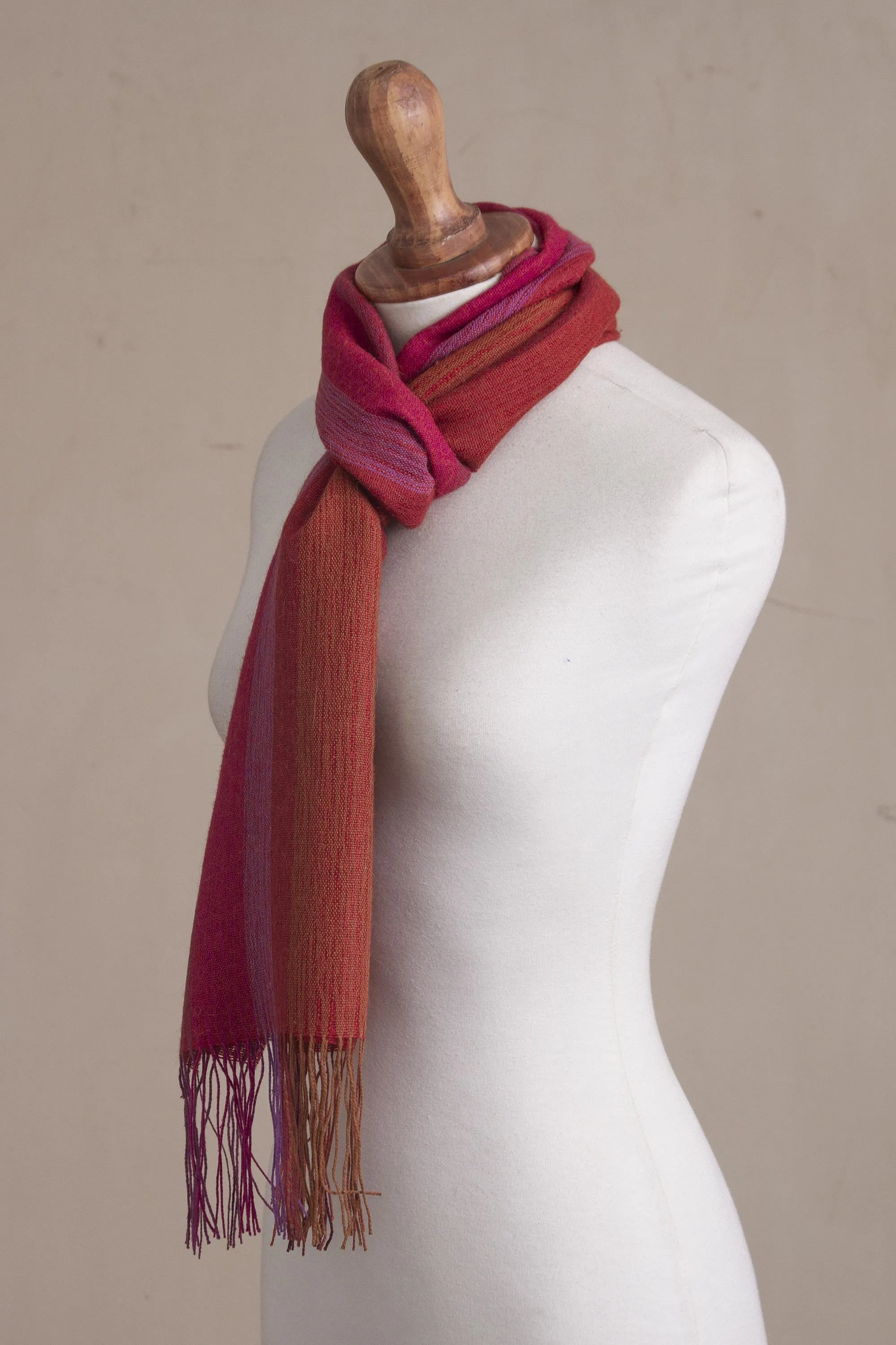 Blazing Trails Warm Red-Orange Baby Alpaca and Pima Cotton Scarf