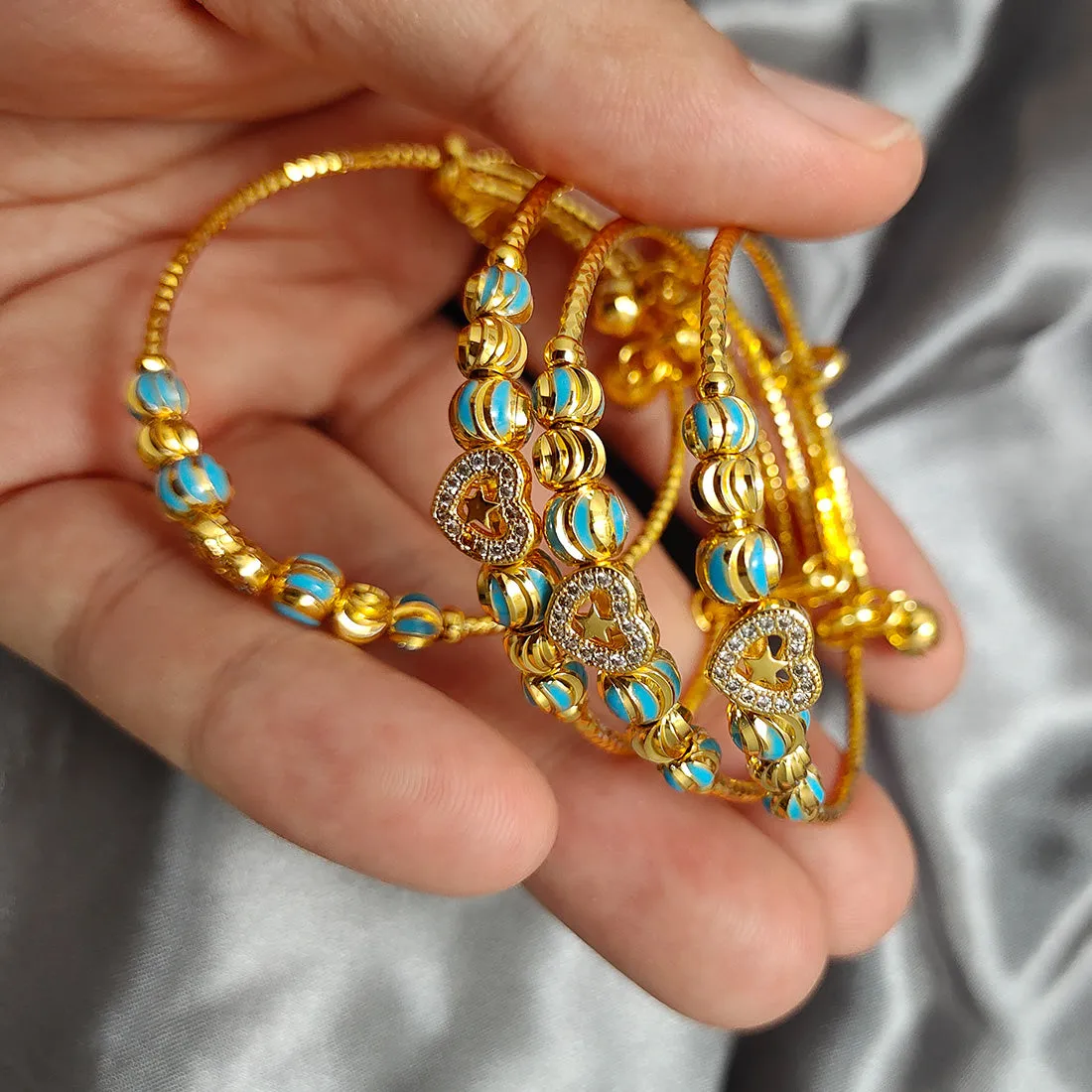 Blue Baby Bracelet, Gold Plated Bangles For  2-10 Years Old Girls