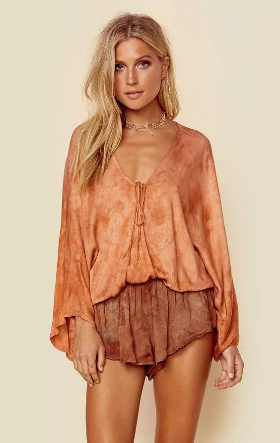 Blue Life Criss Cross Kimono Top Brown Sugar