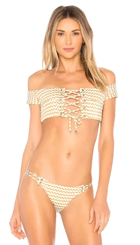 Blue Life Off Shoulder Tied Swim Top Gold