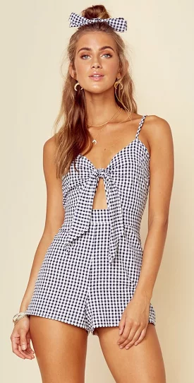 Blue Life Tied Up Romper Navy Gingham