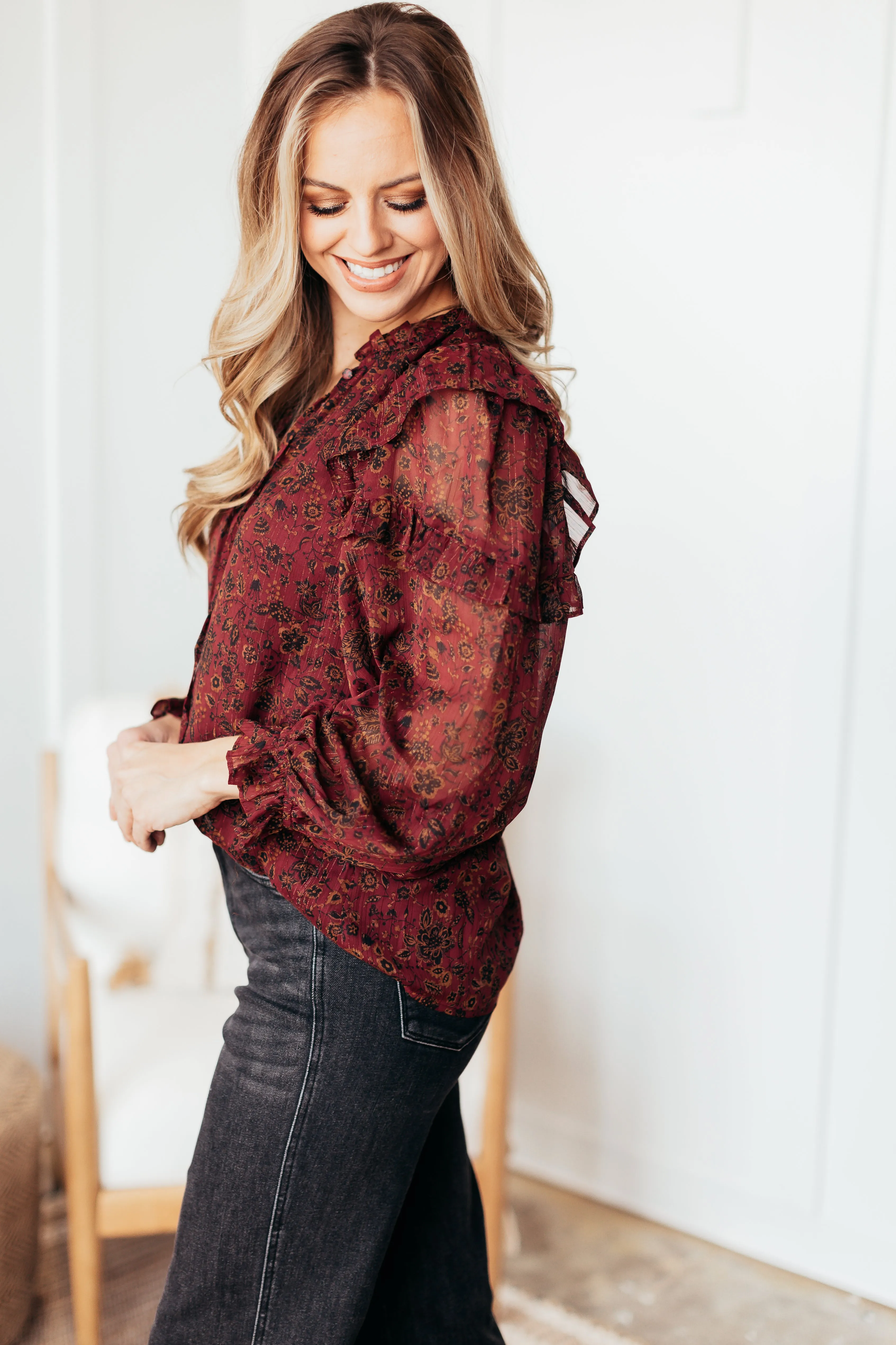 Carmina Floral Henley Blouse