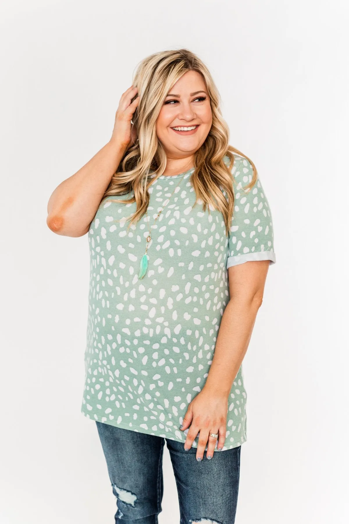 Choose To Be Happy Spotted Top- Sage