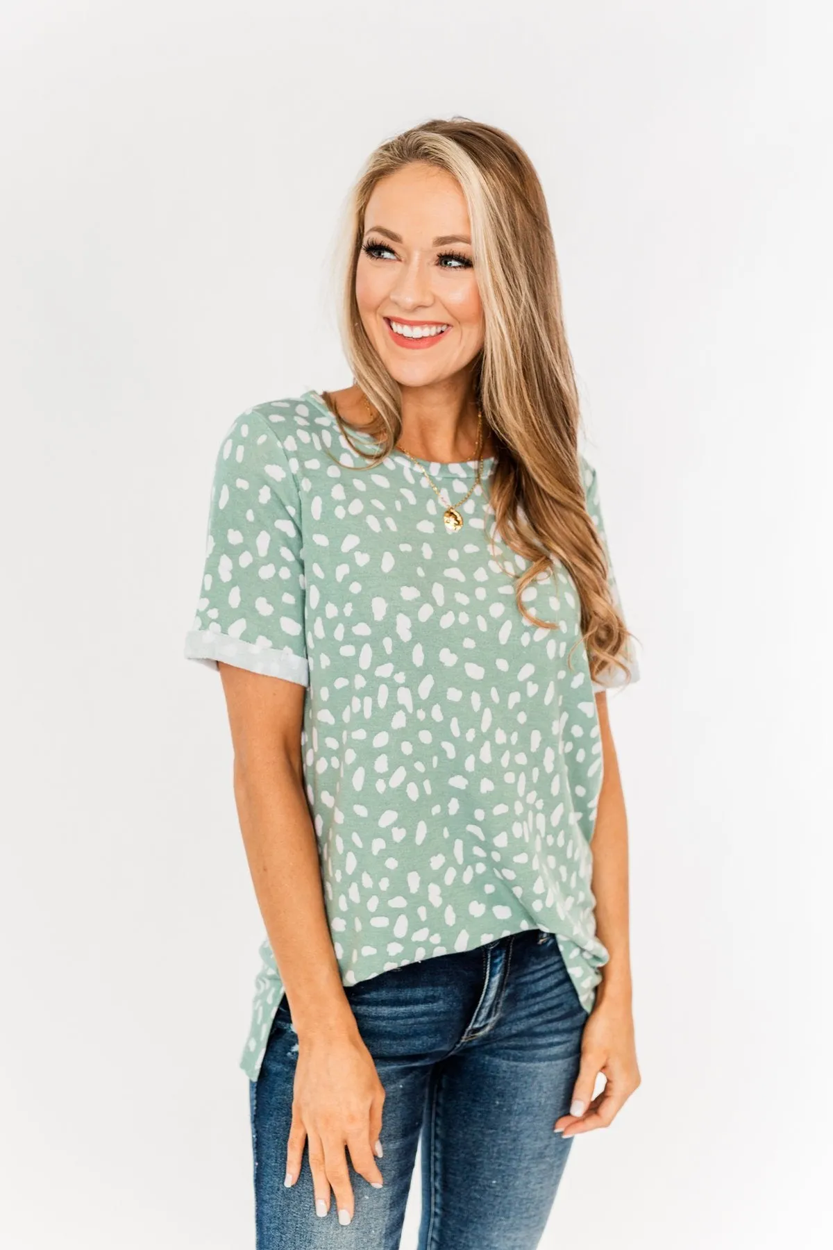 Choose To Be Happy Spotted Top- Sage