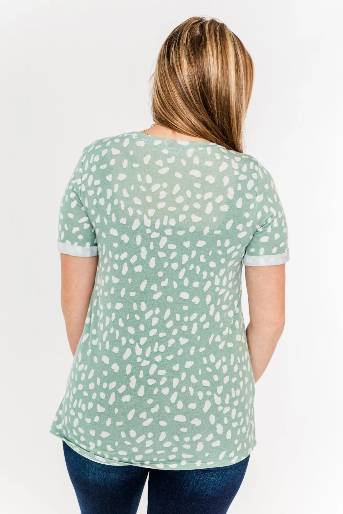 Choose To Be Happy Spotted Top- Sage