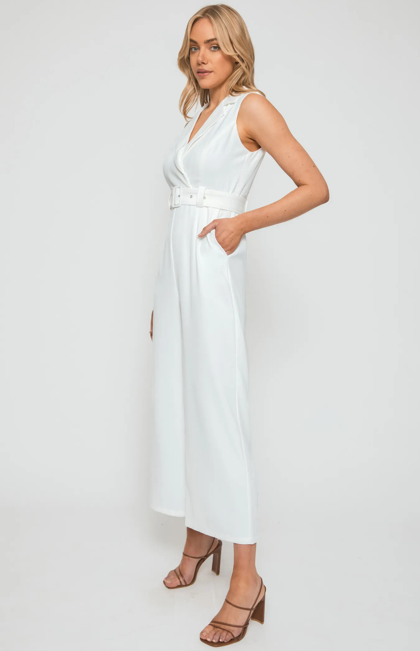 Collared Jumpsuit with Self Fabric Buckle (SJP544B) 