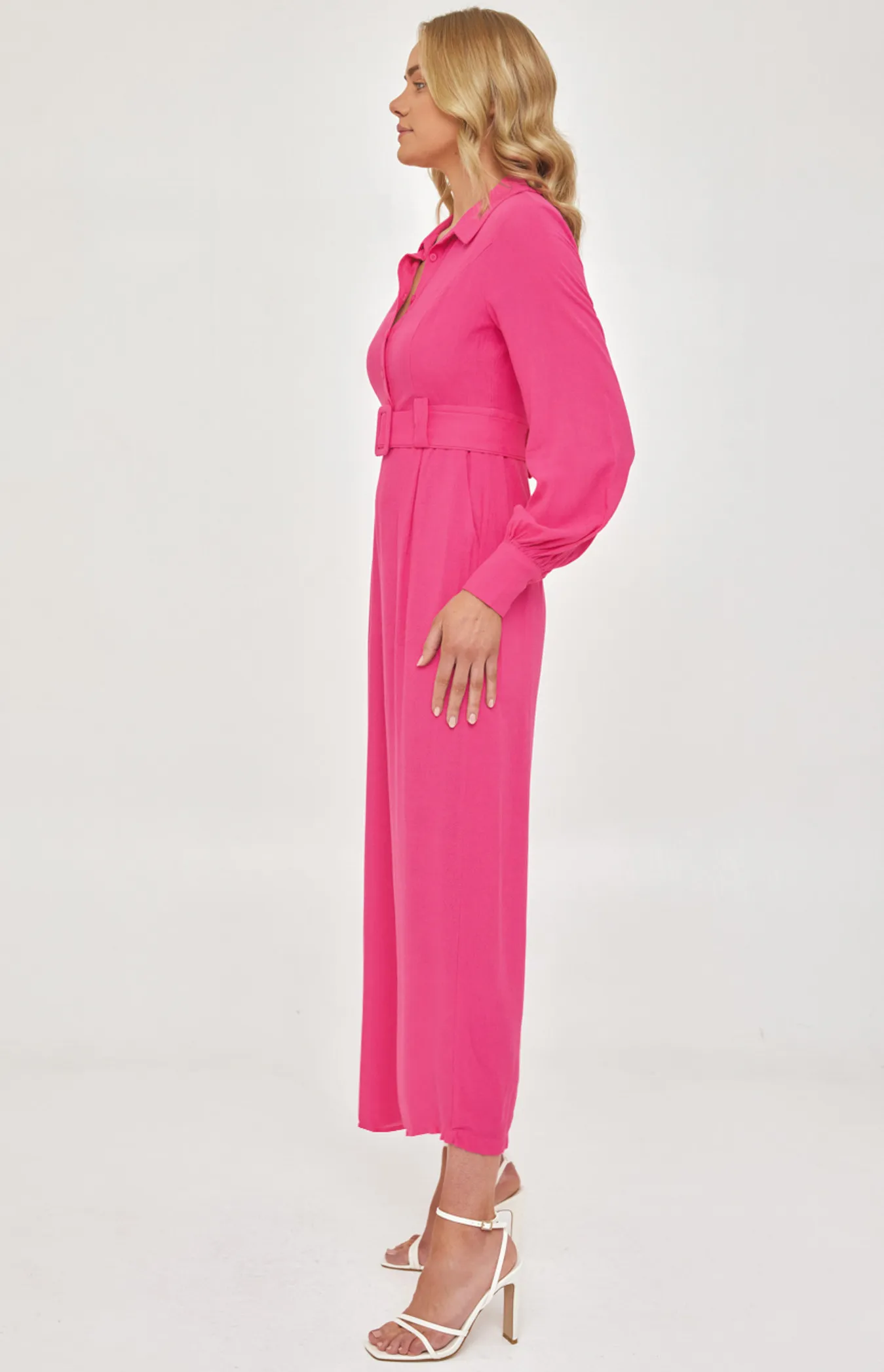 Collared Shirt Style Jumpsuit with Self Fabric Buckle (SJP535A) 