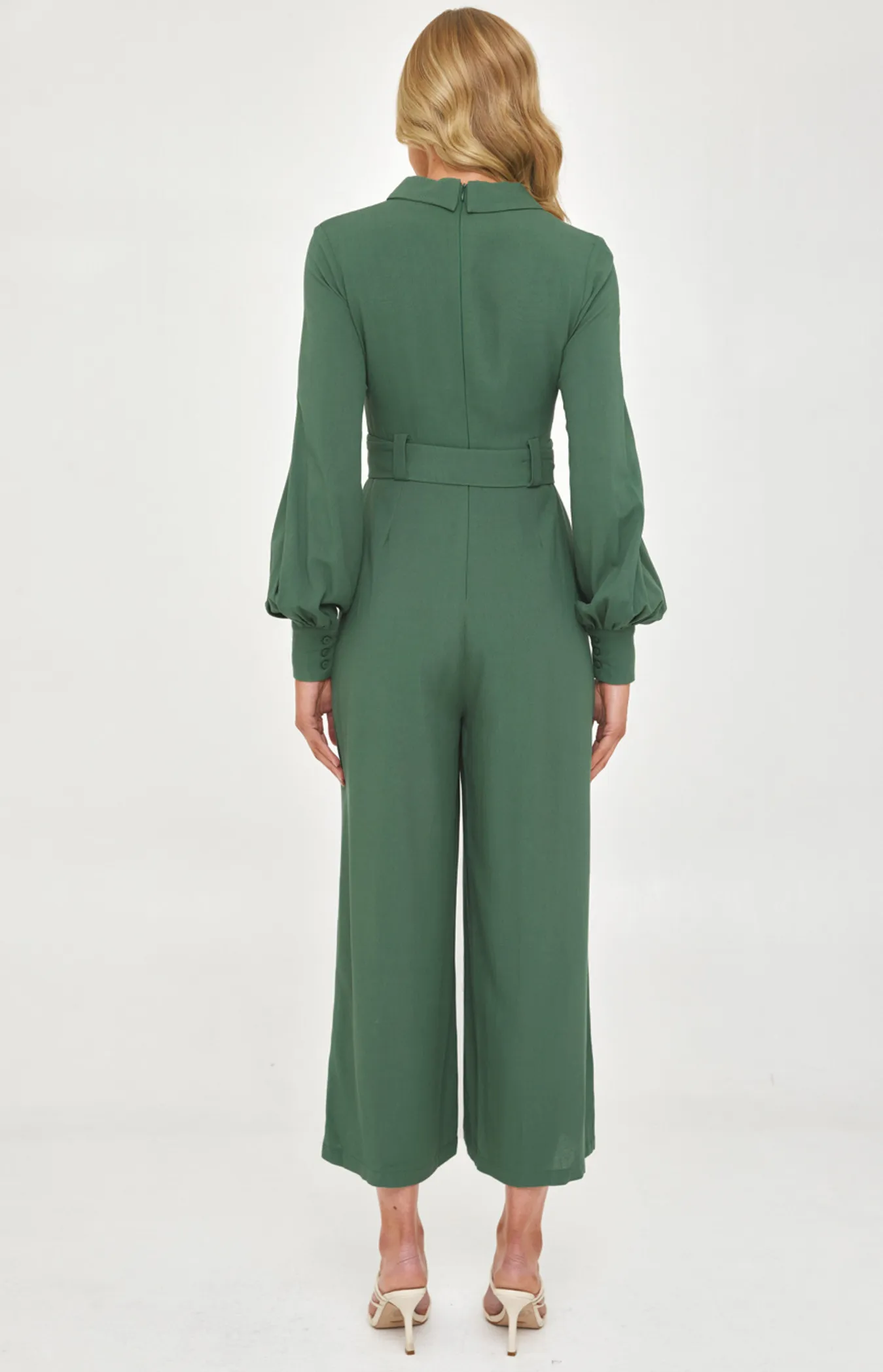 Collared Shirt Style Jumpsuit with Self Fabric Buckle (SJP535A) 