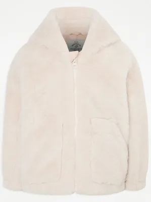 Cream Faux Fur Hooded Jacket | Kids | George at ASDA