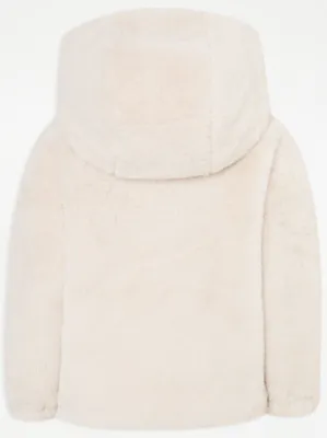 Cream Faux Fur Hooded Jacket | Kids | George at ASDA