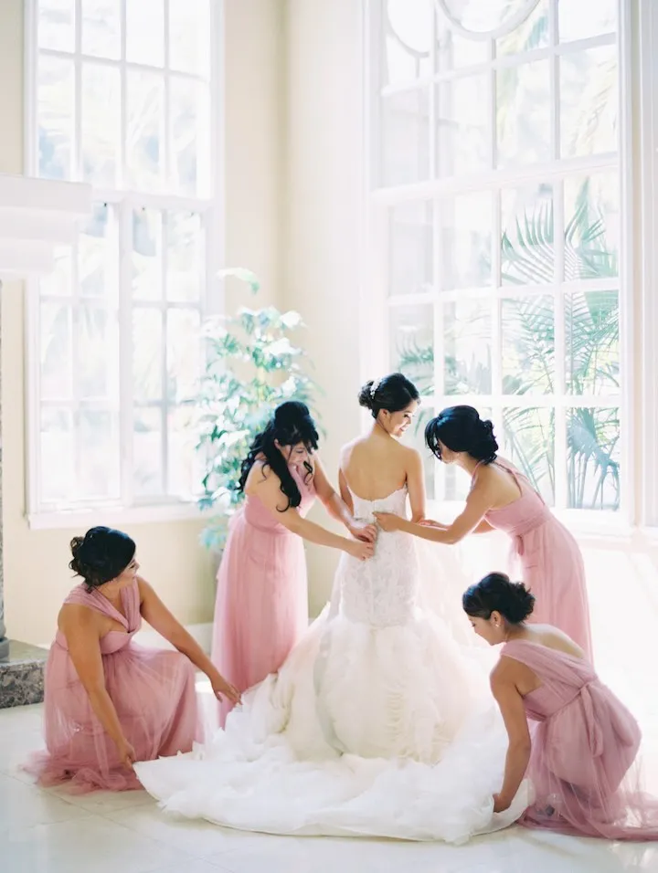 Elegant Pink Tulle Mismatched Long A-line Bridesmaid Dresses, WG64