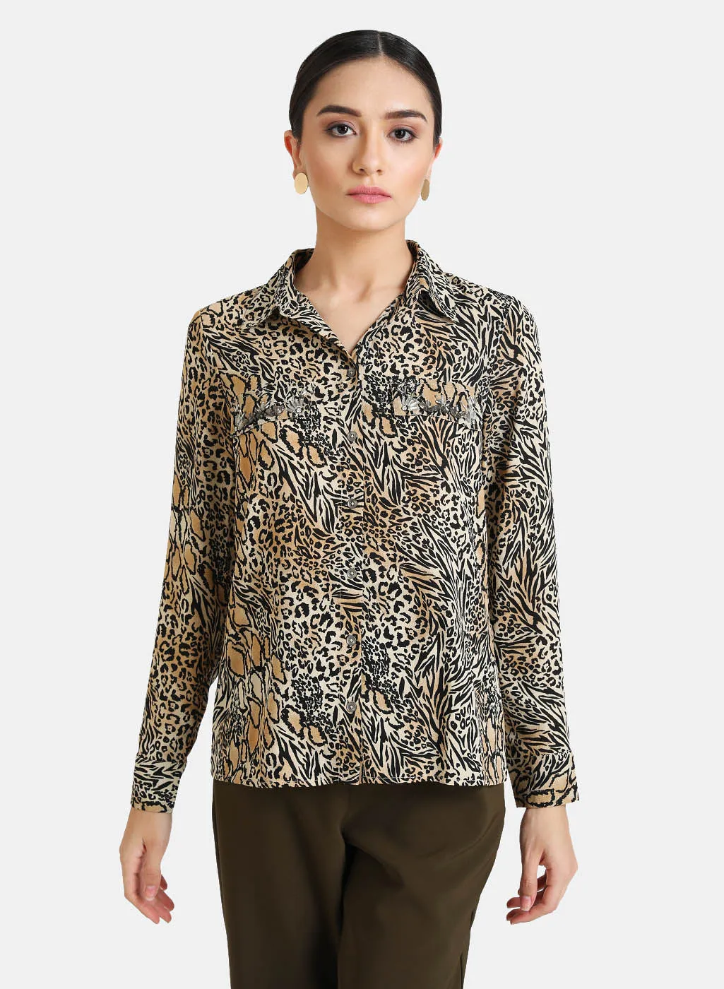 Embellished Animal Print Shirt