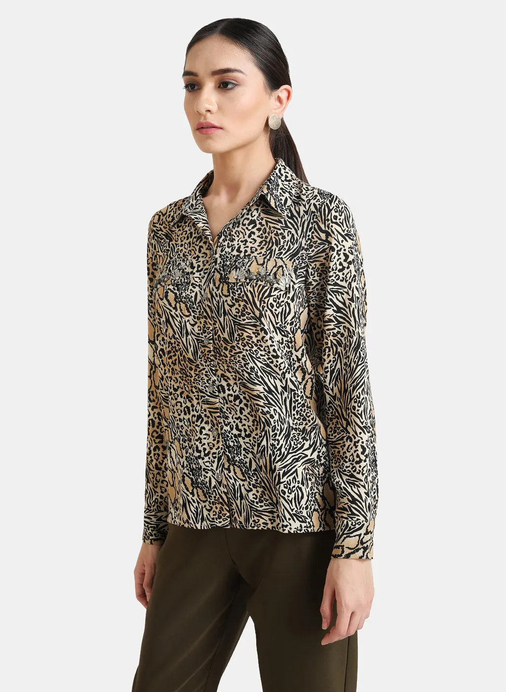 Embellished Animal Print Shirt