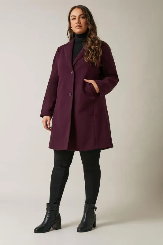 EVANS Curve Burgundy Red City Coat