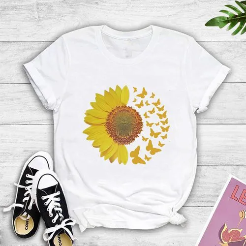 Fashion Sunflower Print Short-sleeved T-shirt