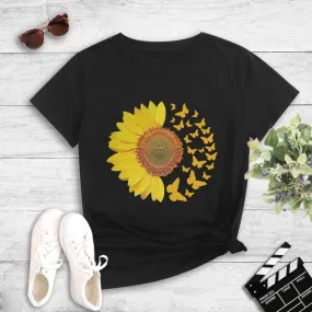 Fashion Sunflower Print Short-sleeved T-shirt