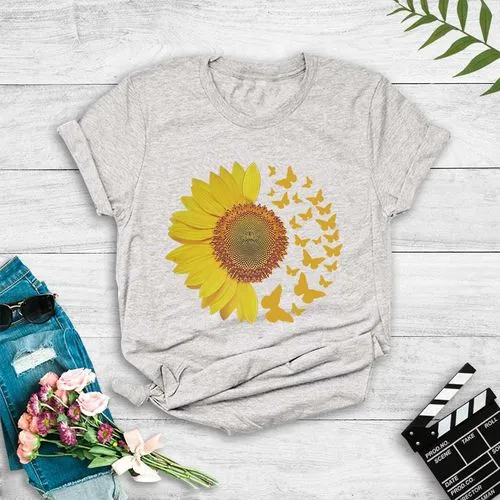 Fashion Sunflower Print Short-sleeved T-shirt