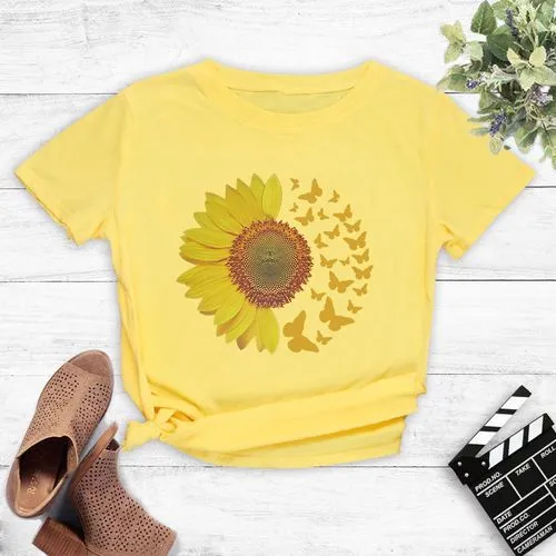 Fashion Sunflower Print Short-sleeved T-shirt