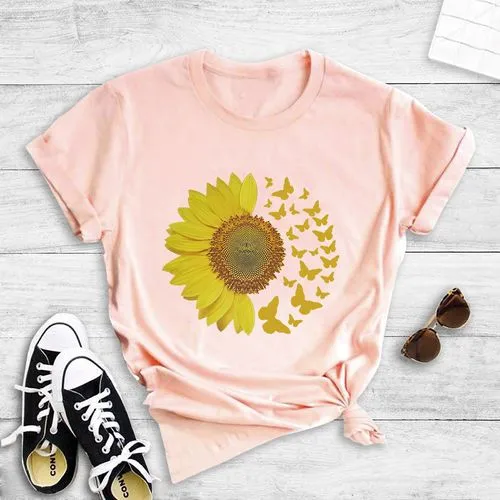 Fashion Sunflower Print Short-sleeved T-shirt