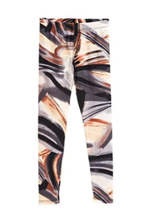 Girl's Brown Beige Painting Strokes Pattern Print Leggings