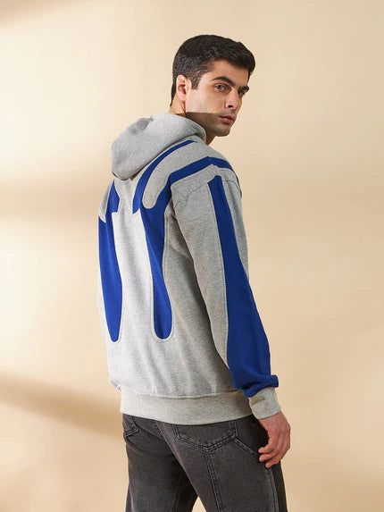 grey & royal blue cut sew zipped hoodie