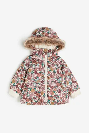 Hooded padded jacket - Long sleeve - Regular length - White/Floral - Kids | H&M GB