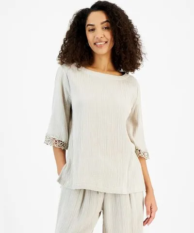 JM Collection Petite Cotton Dolman-Sleeve Sweater