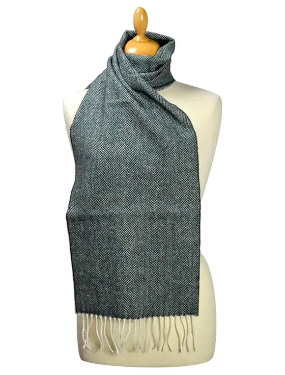 Lambswool Scarf - Malard Green Herringbone