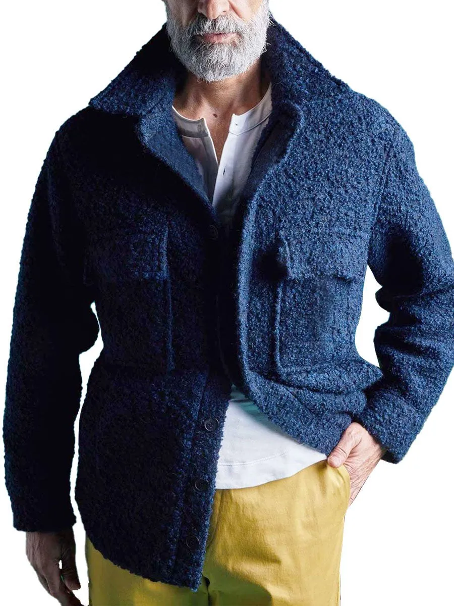 Lapel Double Pocket Sherpa Single Breasted Casual Jacket