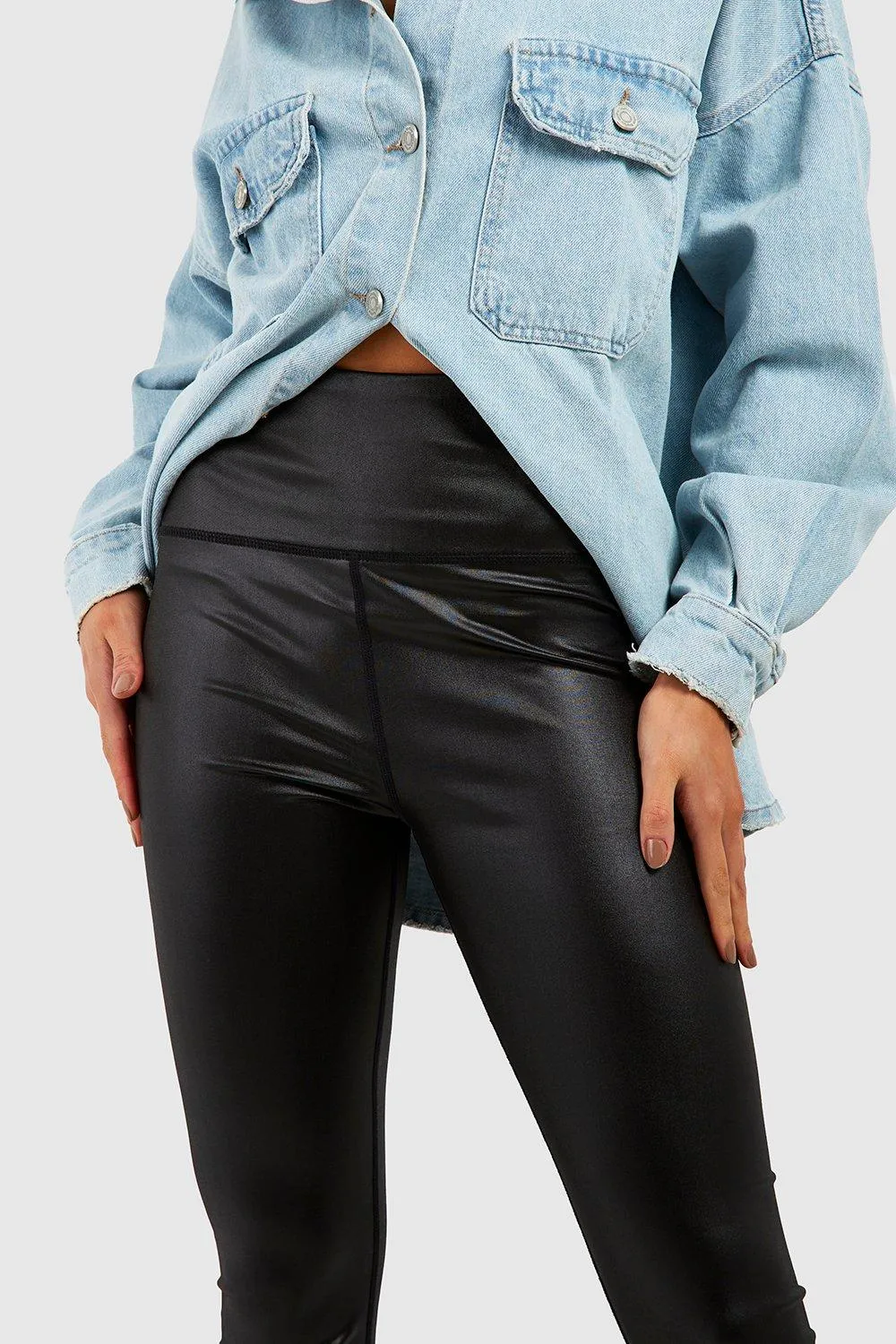 Leggings | Deep Waistband High Shine Leggings | boohoo