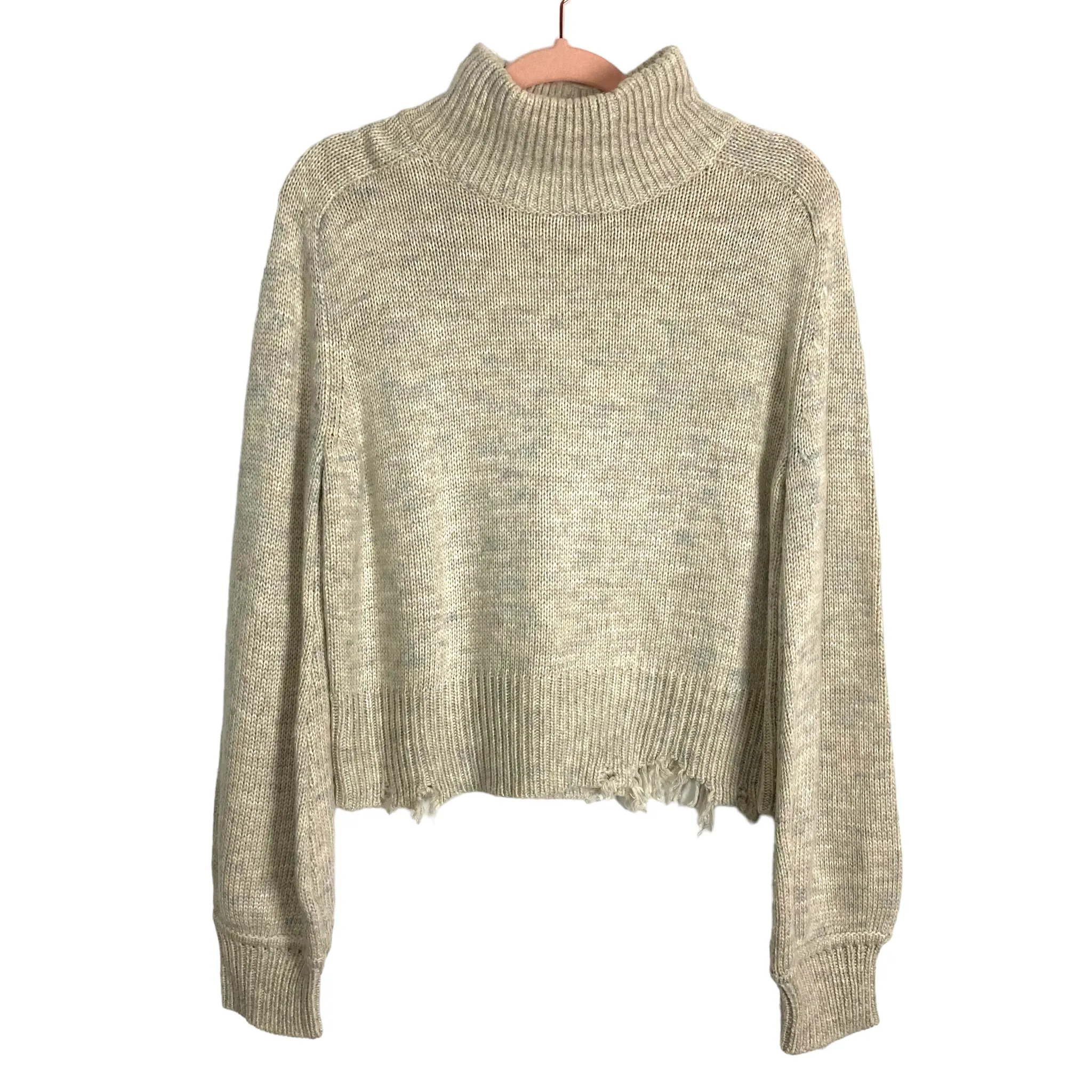 Lovers + Friends Cream Wool Blend Mock Neck Distressed Hem Sweater- Size M