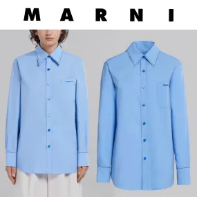 MARNI  |Light blue bio cotton shirt with embroidered logo