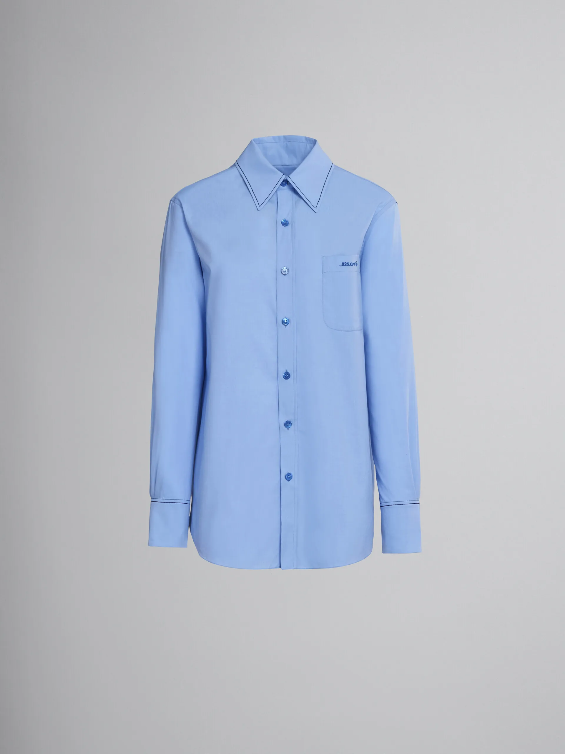 MARNI  |Light blue bio cotton shirt with embroidered logo