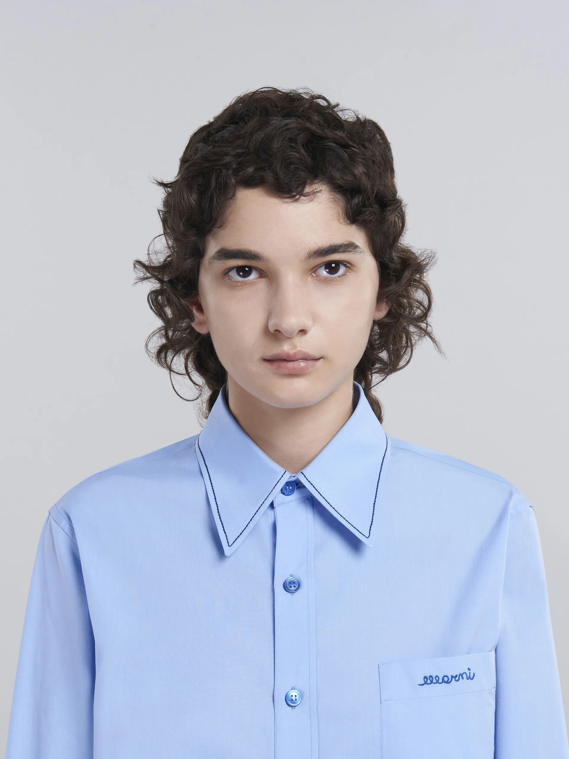 MARNI  |Light blue bio cotton shirt with embroidered logo