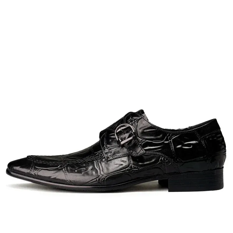 Men's British Alligator Pattern Slip-on Belt Buckle Business Dress Shoes